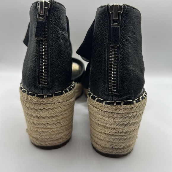 NWOB Eileen Fisher Women's Black Wiley Leather Espadrille Wedge Sandals Size 7 - Picture 10 of 12